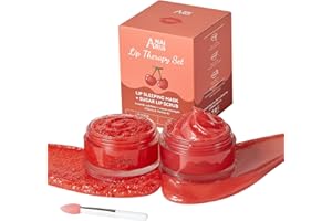 ANAI RUI ANAiRUi Lip Scrub and Balm Set, Cherry Vitamin E Lip Glow Scrub & Lip Mask Overnight for Chapped Dry Cracked Peeling Lips, Vegan Lip Treatment Products for Moisturises and Smoothes Lip Lines