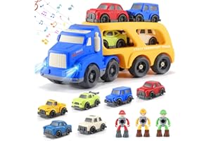ANBY FAMILIES Jouet de Camion pour Enfant 2 Ans,10 en 1 Camion Jouet avec Sons et Lumières,Transporteur Voiture Cadeau pour Enfant de 2 3 4 Ans Garçon Fille