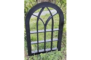 Window FA9 BLACK RUSTIC ARCH MIRROR ELEGANT VINTAGE STYLE LIGHT WEIGHT DURABLE FRAME ORNAMENT WALL MIRROR WITH PLASTIC BACK INDOOR/OUTDOOR GARDEN MIRROR, 51x76cm