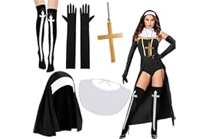 XEPST 5 PZ Nun Costume per le donne-Nun Outfit Accessori Nun Cappello Nun collare Guanti Collana Calzini alti al ginocchio Costumi di Halloween per le donne Cosplay Carnevale Fancy Dress Up