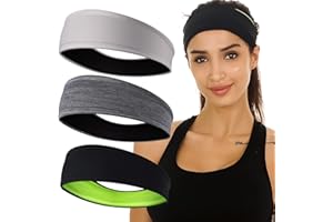 EasYoung Headbands for Women, Women's Yoga Headbands, 3-Pack Sweat Wicking Headbands, Sports Cooling Hair Band for Running Fitness, Elastic Non Slip