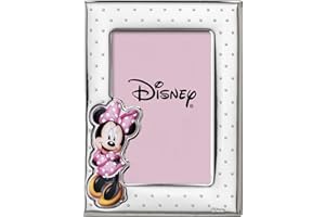 VALENTI & CO. Disney Baby Minnie Mouse, Cornice Porta Foto in Argento con dettagli dipinti a Colori da Tavolo o Comodino per la Cameretta del Bambino, Idea Regalo Battesimo o Compleanno