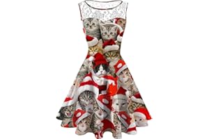 Evensu Women's Christmas Dress Plus Size Sleeveless Dress Women 1950s Vintage A-line Cocktail Holiday Party Dresses