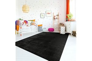 ‎TT HOME TT Home Teppich Kinderzimmer Waschbar rutschfest Kinderteppich Junge Mädchen Weich Pastell, Farbe:Schwarz, Größe:160x220 cm