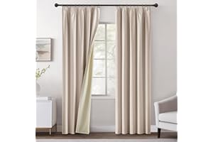 ‎MIULEE MIULEE Verdunklungsvorhänge Kräuselband Gardinen Leinenoptik Vorhang Blickdicht Thermovorhang Kälteschutz Vorhänge Wohnzimmer Schlafzimmer Wärmeisolierend 2er Set 225x140 cm Beige