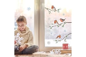 Stickerscape Christmas Window Stickers (Christmas Robins - Regular) | Christmas Window Decorations to Create a Winter Themed Display | Reusable, Re-positionable and Cleanly Removable