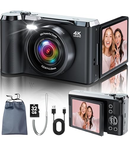Appareil Photo Numérique 4K, Mise Au Point Automatique, Caméra Vlogging 48MP Pour YouTube Et Caméra Vidéo Anti-secouement Avec Visor Flash Et Cadran