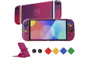 playvital Cover per Nintendo Switch 2 Custodia Rigida Dockable Protettiva AntiGraffio, Copri Analogici/Tasti per Joycon, Supporto Pieghevole Accessori per Switch 2 Console, Trasparente Viola Rosa