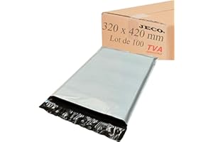 Jeco - Lot de 100 enveloppes plastique d'expédition opaques 320 x 420 mm, pochettes plastifiées VAD 32x42cm 50 microns. Légère, solide, inviolable et imperméable
