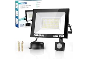 FOREPIN Security Lights Outdoor Motion Sensor 50W 4500LM Flood Lights Outdoor 72LED Outside Lights Mains Powered PIR Lights Outdoor IP66 for Garden Backyard Garage Doorways, Cold White