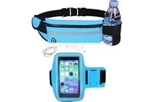 GOOGIT Set 2 Pezzi Marsupio Sportivo Running Cintura da Corsa Impermeabile con Fascia Braccio Porta Cellulare Cinghia Elastica Regolabile Adatto per Palestra Esercizi Bici Viaggi (Bright Blue)