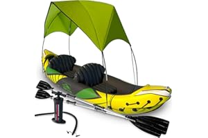 KEYSTONE PEAK KP Inflatable Kayak 2 Person with Sun Canopy (Detachable) + Kayaks for Adults + 3rd Seat for Dog/Child + Waterproof Phone Bags + Adjustable Seats + Backrests & More + New