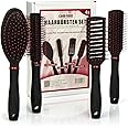 com-four® Set Styling 4 Pezzi - Spazzole con Impugnatura Morbida per Capelli - Spazzola Multiuso, Spazzola a Rullo, Spazzola 