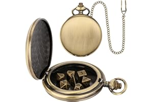 Keller & Weber Juego de Dados Mini DND con Caja de Reloj de Bolsillo Lisa de Color Bronce, 7 Piezas, D&D de Metal Poliédrico, Regalo de Dungeons and Dragons con Caja de Regalo