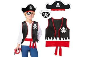 Cosysparks Costume pirata bambini, 4 Pack travestimento pirata bambino set travestimento pirata Party costume da pirata per bambini Halloween accessori da pirata bambino per Pirate Role Play Dress Up