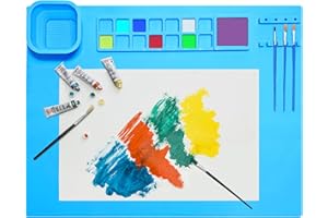 TENQUAN Tappetino per Pittura in Silicone 51×41cm Tappetino da Pittura con Rimovibile Tazza per Pennelli Tappetino Artigianale in Silicone Tappetino Artistico in Silicone per Disegno DIY(Blu)