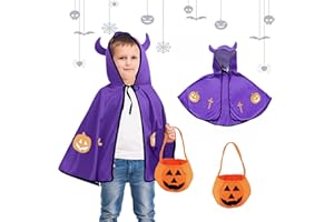 May Huang Cape de Diable d'halloween, Costume d'Halloween pour Enfant, Cape d'Halloween avec Sac de Bonbons Citrouille, Costume ​pour Fête de Cosplay D'halloween Garçon Fille