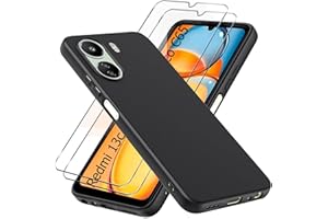 LYJERRY Carcasa para Xiaomi Redmi 13C/Poco C65/Redmi 13 C Capa + 2Pcs Cristal Templado para Xiaomi Redmi 13C/Poco C65/Redmi 13 C Funda Cover Silicona Caja Capa Caso Case Protector Pantalla Negro
