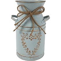 Vase Vintage En Métal Galvanisé Avec Motif Cœur - Décoration Shabby Chic, Pot à Fleurs Séchées