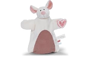 NICI 61857 Przytulanka sensoryczna i pacynka, myszka 2 w 1, przytulanka dla niemowląt i małych dzieci, do zabawy, chwytania, przytulania i odkrywania, 26 x 25 cm, biała