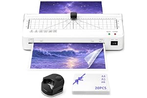 Laminator A4-lamineringsmaskin 90 sek snabb uppvärmning, integrerad fräs, hörnslips, laminator NTC-teknik med 20 lamineringsfilmer för A4/A5/A6, för kontor, hem och skola