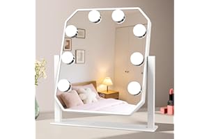 sylvwin Hollywood Espejo de Maquillaje con 8 Luces LED - 360° Giratorio, 3 Temperaturas de Color Ajustables (3000K/4000K/6000K) Cosmético Espejo de Mesa, Control Táctil, Regulable, Espejo de Tocador E