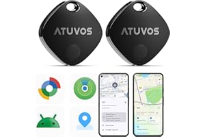 ATUVOS Air Tag Traceur Lot de 2 Android Smart Tag Tracker, Fonctionne avec l’app Google et Apple Localiser, Localisateurs D'Objets Bluetooth pour Les Clés/Portefeuilles/Valises/Sacs, IP67 Imperméable