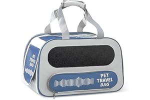 ALLSOPETS Transportín Perro Gato, Bolsa Transporte Portátil para Mascotas, Transportador Plegable para Gatos con Lados Blandos, Transpirable y Cómoda con Alfombrilla Extraíble Azul