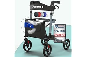 ELONEO Déambulateur 4 Roues Pliable Léger avec Siège - 8 Hauteurs Réglables, Cadre en Aluminium, Aide Mobilité Pliante 3 Directions avec Sac et Porte-Parapluie, Convient aux Voitures (Anthracite)