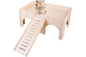 GBKDQQ maison pour cochon d'Inde avec rampe 4 entrées, accessoire en bois pour rongeurs, hamster, lapin, 38 x 25 x 18 cm