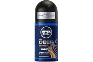 NIVEA MEN Antiperspirant Roll-on for Men, DEEP Black Carbon Antibacterial, Espresso Scent, 50ml