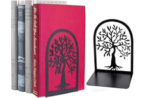 GOSLYLY Serre Livres Métal Cale Livre-Noir Séparateurs de Livres Anti Rayures pour Bureau, Maison, Écoles CD, Librairie et Bibliothèque 1 Paire (Noir Arbre de Vie)