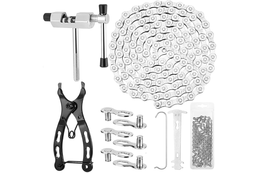 KUWUNG Bike Chain, 6/7/8 Speed Chain 116 Links (1/2x3/32), Mountain/Road Cycling Maintenance Tools Kit, Includes Link Plier, Cutter & Inspection Gauge, for Mountain Bike, Road Bike, Folding Bike