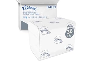Kleenex Papel Higiénico Plegado 8408: 2 Capas, Suave, Resistente y Desechable, Ideal para Oficinas y Hostelería, Pack de 36 x 200 Hojas (7.200 Total)