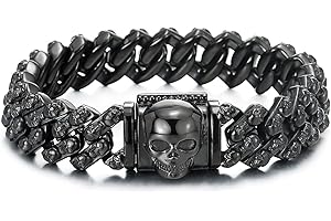 COOLSTEELANDBEYOND Bransoletka ze stali nierdzewnej z motywem wężowej skóry z zapięciem pirackiej czaszki