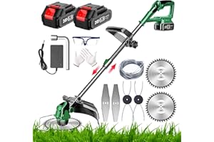 SUAIIOLK Coupe Bordure Sans Fil avec Batterie 24V Debroussailleuse Electrique Sans Fil avec 2 Batteries et 3 Types de Lames Tête Réglable Poignée Télescopique 3 en 1 Coupe Bordures multifonction portable,green