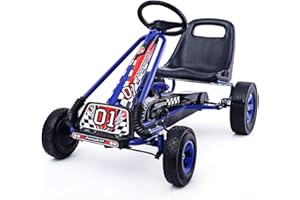 COSTWAY Gokart mit Handbremse und verstellbarem Sitz, Tretauto mit Vor- und Rückwärtsgang, Go Cart für Kinder ab 3 Jahren, Pedal Gokart Tretfahrzeug Pedalfahrzeug Kinderfahrzeug 98x59x61cm (blau)