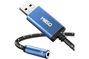 MillSO USB to 3.5mm Jack Audio Adapter, TRRS USB to AUX Audio Jack External Sound Card for Headphone, Speaker Mac, PC, Laptop, PS4, PS5 - Sapphire Blue + Braided + Smart Chip