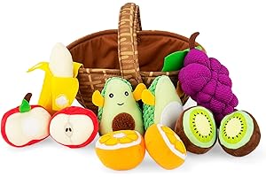 Inbeby Peelabe Play Food Toys,Plush Fruit Basket,Sensory Texture Toy Soft Plush Play Food Toy for Baby 6 12 18+ Month,Toddler Girl Boy Toy Gift for 12-18 Month(Avocado Kiwi Banana Orange Apple Grape)