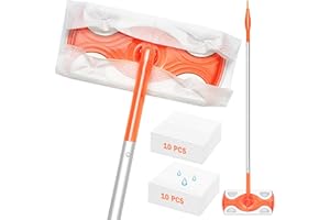 JEHONN Balai Lingette pour Swiffer Pads, 2 en 1 Serpillère à Franges Jetable Attrape Poussière pour Le Nettoyage Multi-Surfaces, 10 Chiffons de Balayage à Sec et 10 Recharges