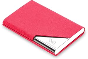 Waylipun porta biglietti da visita, Porta biglietti da visita Professionale in pelle PU, Porta Biglietti da Credito in Acciaio Inox con fibbia magnetica per Uomini e Donne (Rosa Rossa)