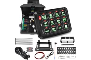 Chelhead Interrupteur de panneau RGB 12Gang Interrupteur à Bascule 12V 24V circuit de contrôle universel système de relais faisceau de fusibles pour voiture camion bateau ATV UTV SUV