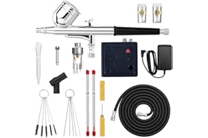 Magicrose Dual Action Mini Air Compressor Airbrush Kit Gravity Feed Air Brush with Spare Nozzle Needle and Airbrush Cleaning Kit Painting Mini Air Brush Set for Painting Portable Air Brush Set