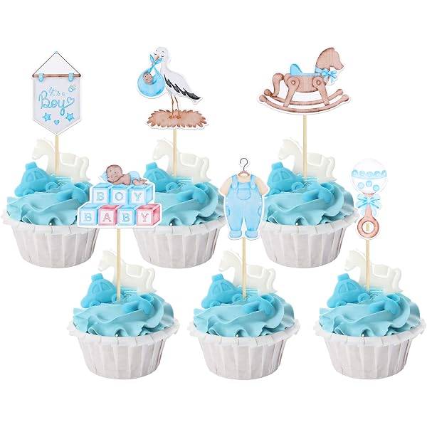 12 Baby-Jungen-Füße Kuchendeko + 12 Muffinförmchen Blau – Essbar, Für Baby-Party