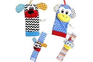 Luchild Baby Rattles Giocattolo da polso Calzini Sonaglio 0-6 mesi, 4ps Foot Finder e sonaglio da polso Giocattolo morbido per lo sviluppo Giocattoli di peluche per neonati