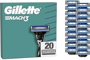 Gillette Mach3 Base Pack de 20 Recambios Para Maquinillas De Afeitar Para Hombre, Cuchillas de Afeitar Con 3 Hojas y Banda Lubricante, Compatible Con Todos Los Mangos Mach3