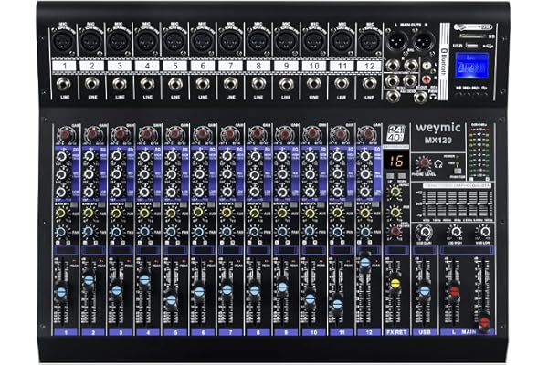 Weymic MX-120 Professional mix (12 canaux), DSP effector pour l'enregistrement de dj stage karaoké, avec clé USB pour l'enregistrement d'entrée, prise microphone XLR, alimentation 48V, sortie RCA