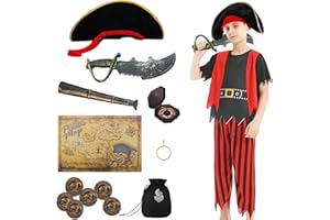 YIMOJOY Piratenkostüm Kinder Unisex Halloween Kostüm Piraten mit Piraten Zubehör Set,Piraten Karneval Kostüm Junge für Verkleidung Cosplay Halloween Fasching