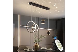 MQW Lampada a sospensione a LED per sala da pranzo dimmerabile Tavolo da pranzo Lampada a sospensione moderna nera con telecomando Design lineare Lampada a sospensione regolabile in altezza Lampada, 48W…