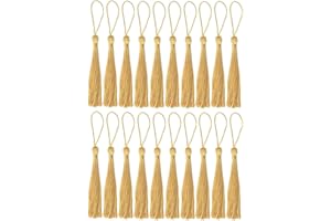 ROWWAIT 20pcs Silky Handmade Tassels Bookmarks Tassel Craft Floss Tassel with Cord Loop,13cm Gold Bookmark Tassels,Silky Tassels Handmade Bookmarks Pendant for Bookmarks,DIY Craft,Jewelry Making,Home Decor